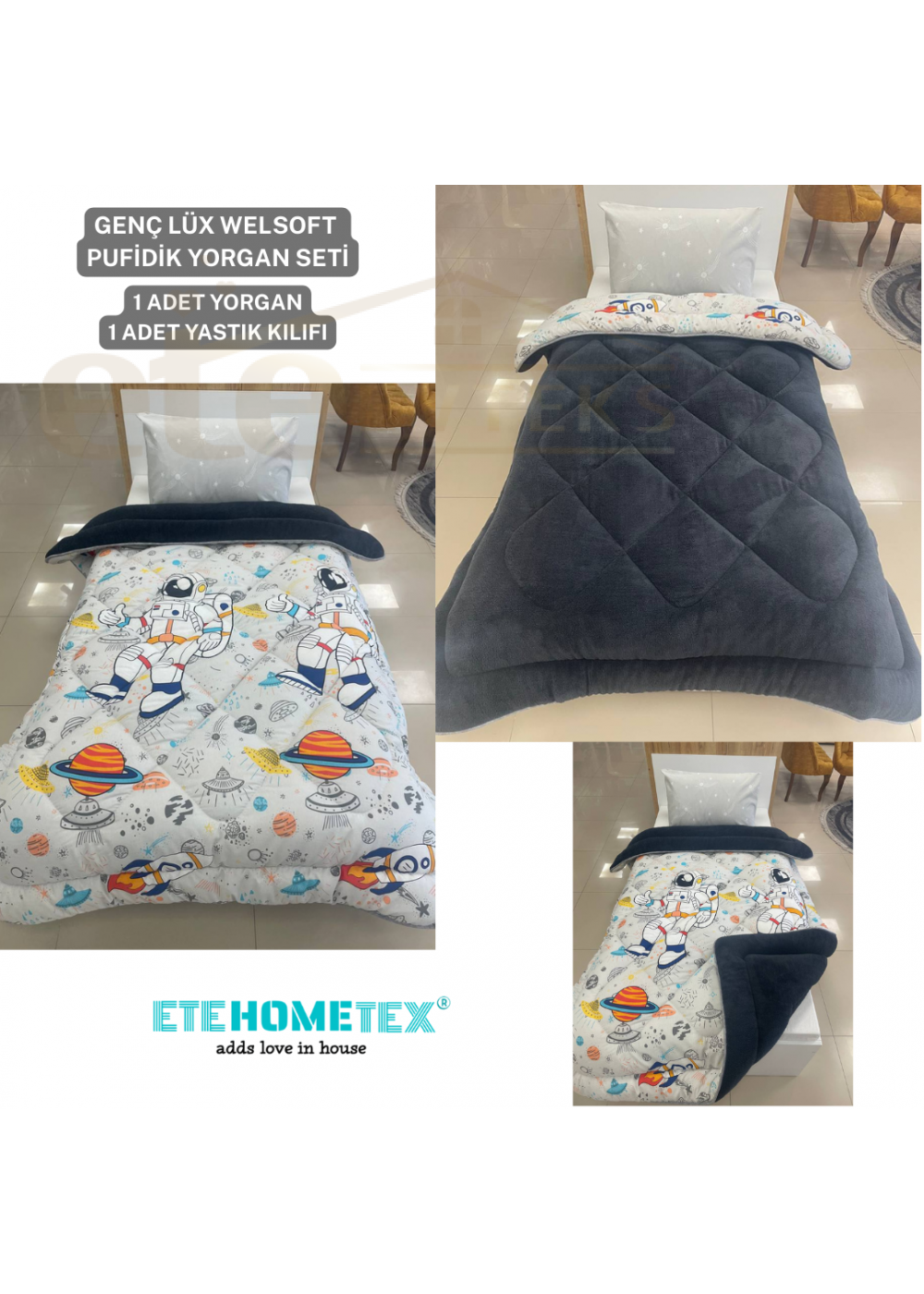 ETE HOMETEX TEK KİŞİLİK LÜX WELSOFT YORGAN ASTRONOT ANTRASİT 155X215CM 8696474231858 ETE HOMETEX TEK KİŞİLİK LÜX WELSOFT YORGAN ASTRONOT ANTRASİT 155X215CM 8696474231858