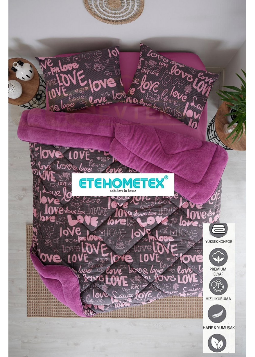 ETE HOMETEX ÇİFT KİŞİLİK WELSOFT YORGAN 195X215CM YAZILI MÜRDÜM 8696474231670 ETE HOMETEX ÇİFT KİŞİLİK WELSOFT YORGAN 195X215CM YAZILI MÜRDÜM 8696474231670