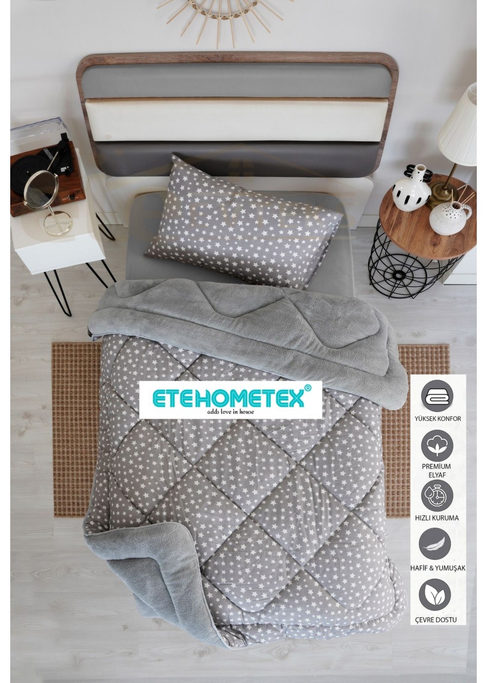 ETE HOMETEX TEK KİŞİLİK WELSOFT YORGAN 155X215CM YILDIZ GRİ 8696474231748 ETE HOMETEX TEK KİŞİLİK WELSOFT YORGAN 155X215CM YILDIZ GRİ 8696474231748