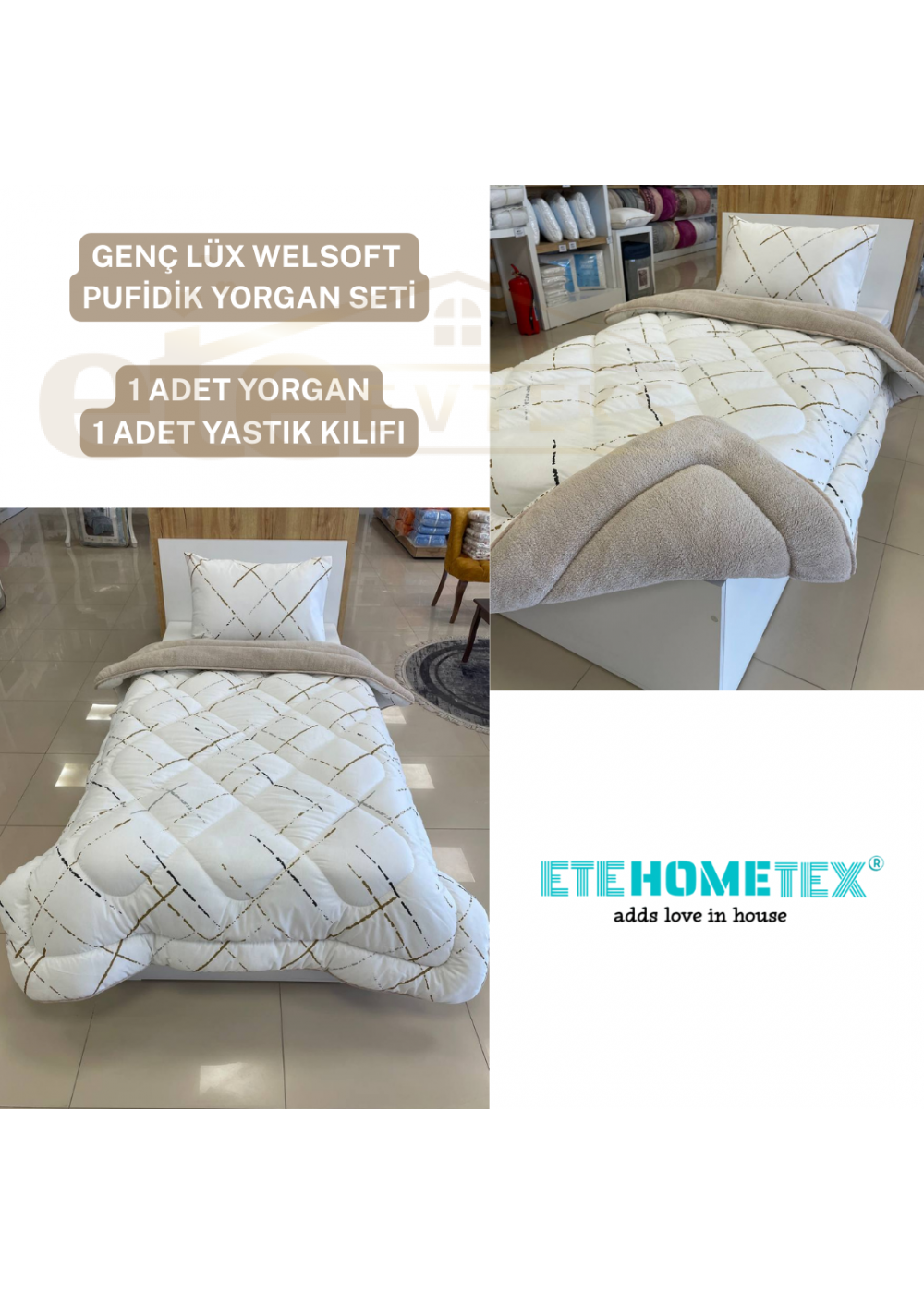 ETE HOMETEX TEK KİŞİLİK LÜX WELSOFT YORGAN YANSIMA BEJ 155X215CM 8696474231851 ETE HOMETEX TEK KİŞİLİK LÜX WELSOFT YORGAN YANSIMA BEJ 155X215CM 8696474231851